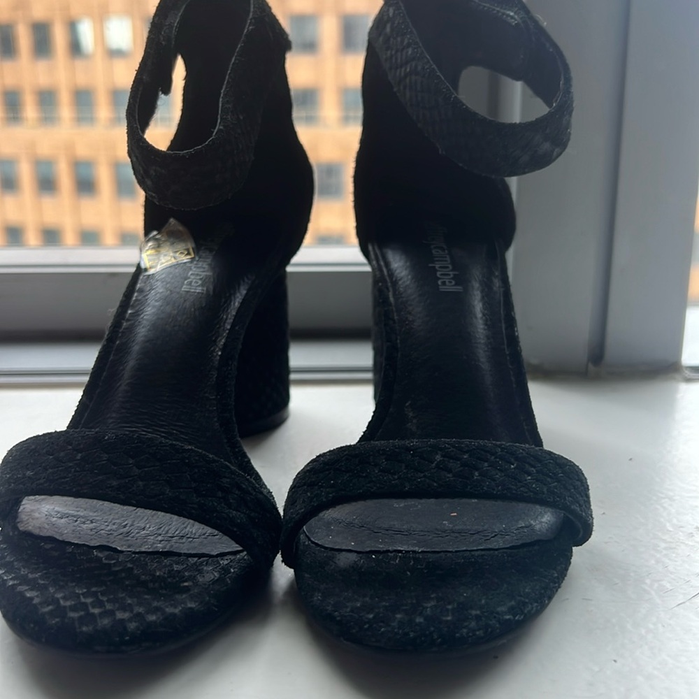 Jeffrey Campbell Black Suede Snake Skin Velcro Heel